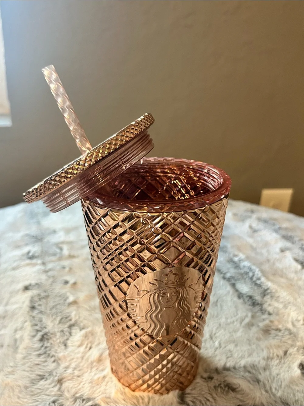Starbucks Rose Gold Studded Tumbler with Clear Straw